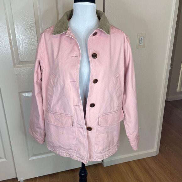 L.L. Bean Vintage Barn Jacket Chore Coat Pink With Brown Corduroy Size Small - Picture 12 of 12
